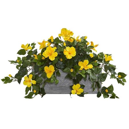 NEARLY NATURALS Hibiscus Artificial Plant in Stone Planter 8065